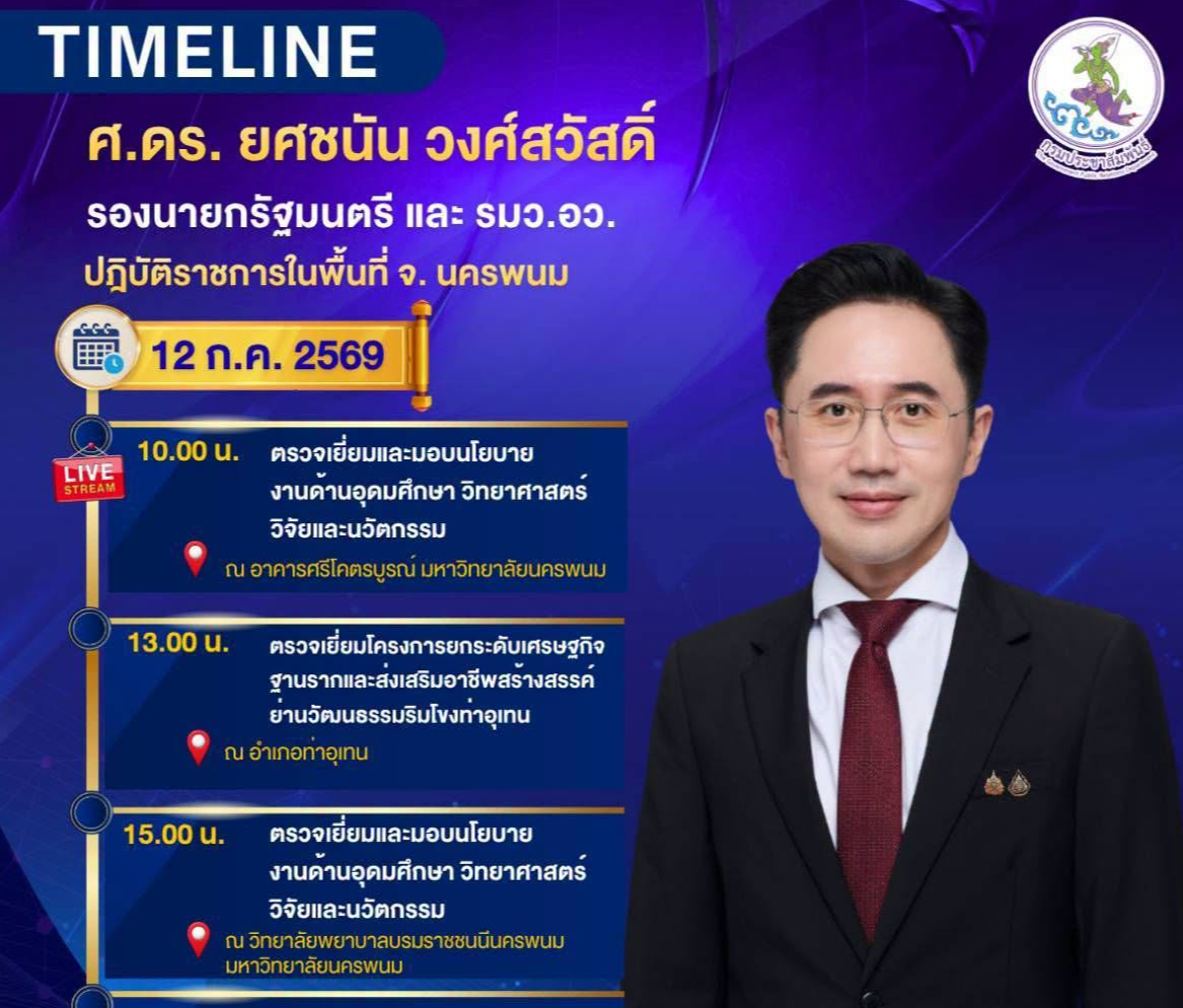 📌 ติดตามภารกิจ ศ.ดร.ยศชนัน วงศ์สวัสดิ์ รองนายกรัฐมนตรีและรัฐมนตรีว่าการกระทรวงการอุดมศึกษา วิทยาศาสตร์ วิจัยและนวัตกรรม ลงพื้นที่ จ.นครพนม